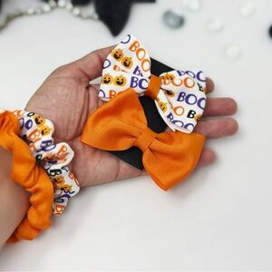 Halloween Scrunchies and Bow Set, Upcycled Womens Hair Accessories Spooky Gifts
